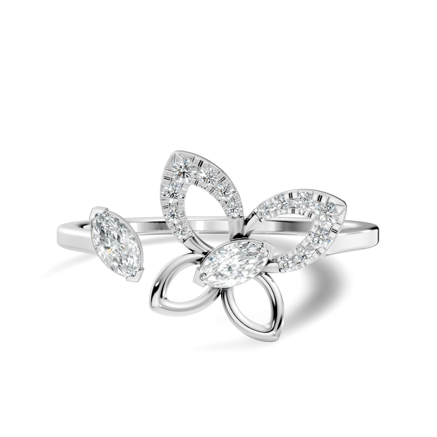 Marquise and Round Cut Diamond Butterfly Shape Unique Cluster Open Daily Wear Ring For Women's - HIGHCARAT DIAMONDS