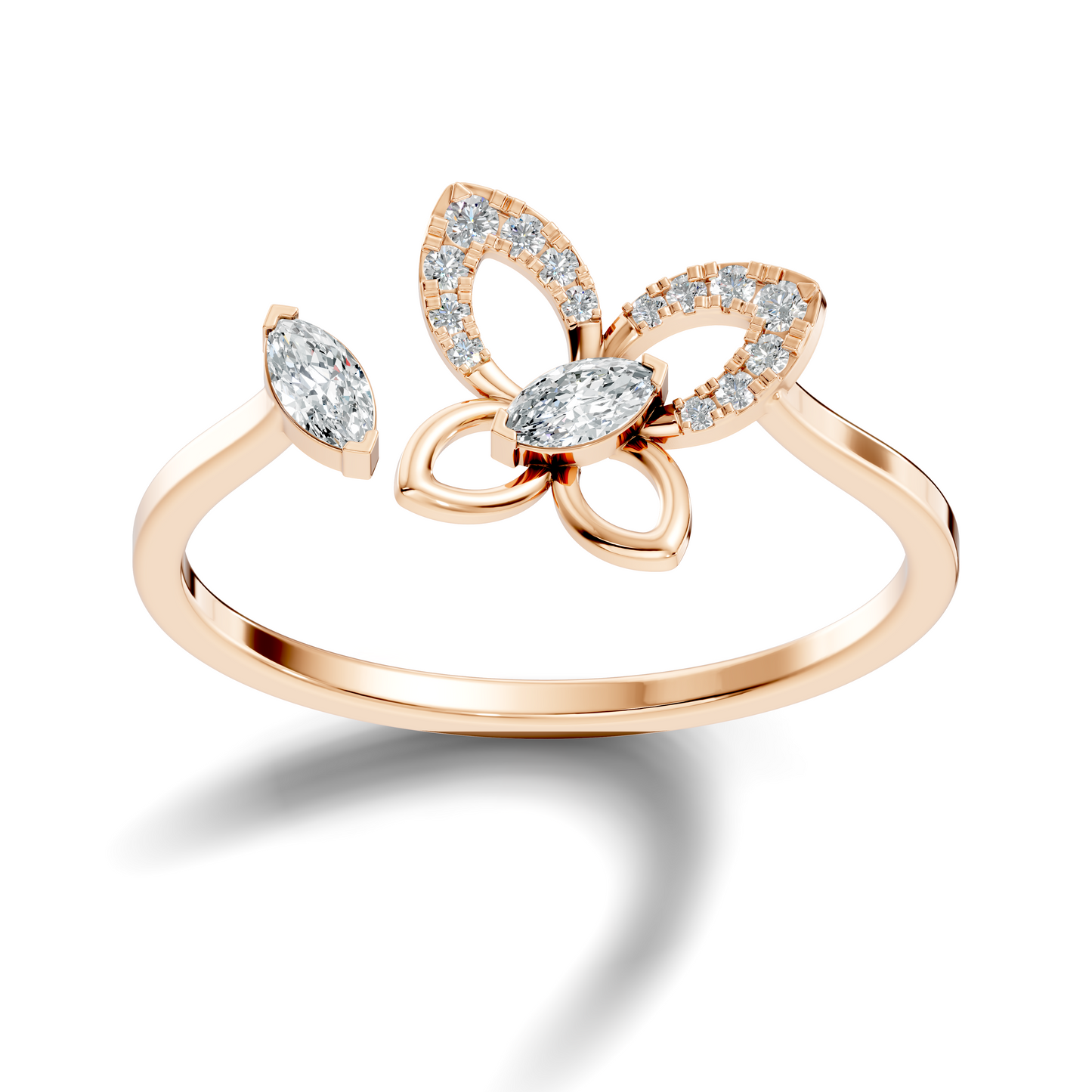 Marquise and Round Cut Diamond Butterfly Shape Unique Cluster Open Daily Wear Ring For Women's - HIGHCARAT DIAMONDS