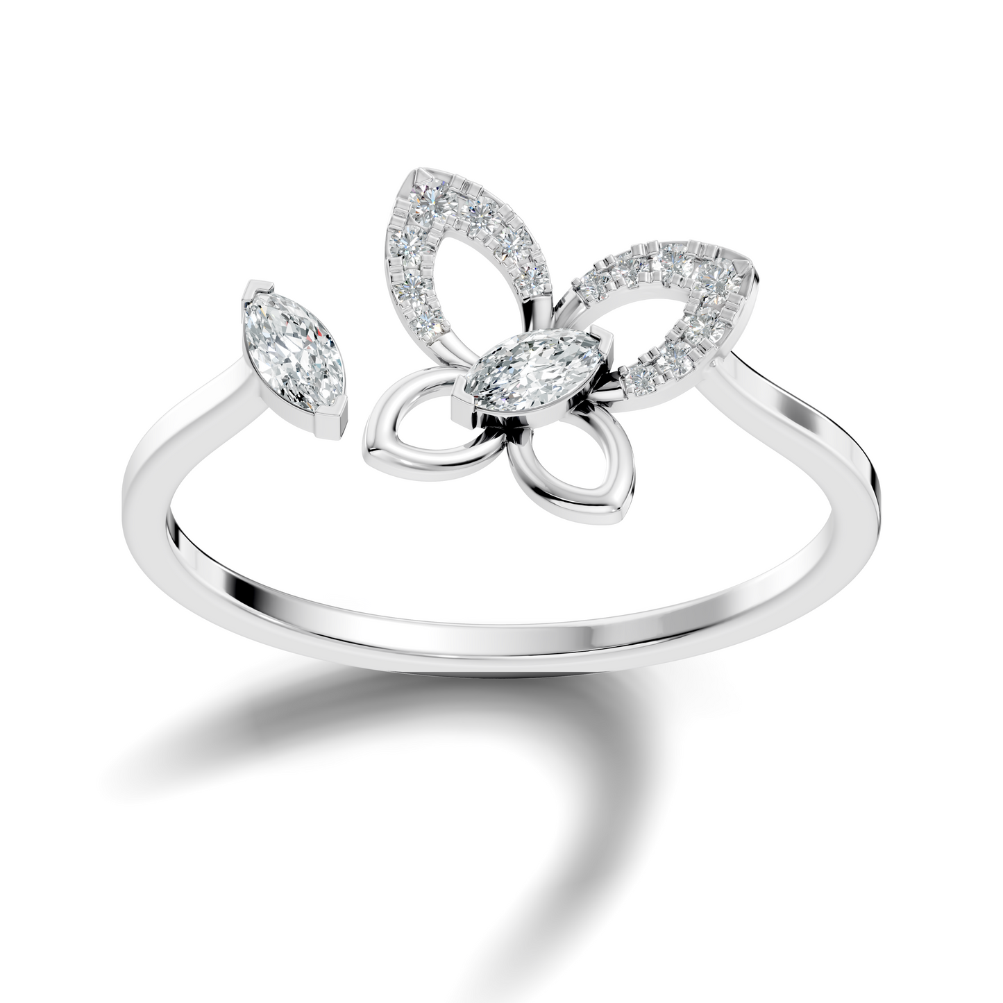 Marquise and Round Cut Diamond Butterfly Shape Unique Cluster Open Daily Wear Ring For Women's - HIGHCARAT DIAMONDS