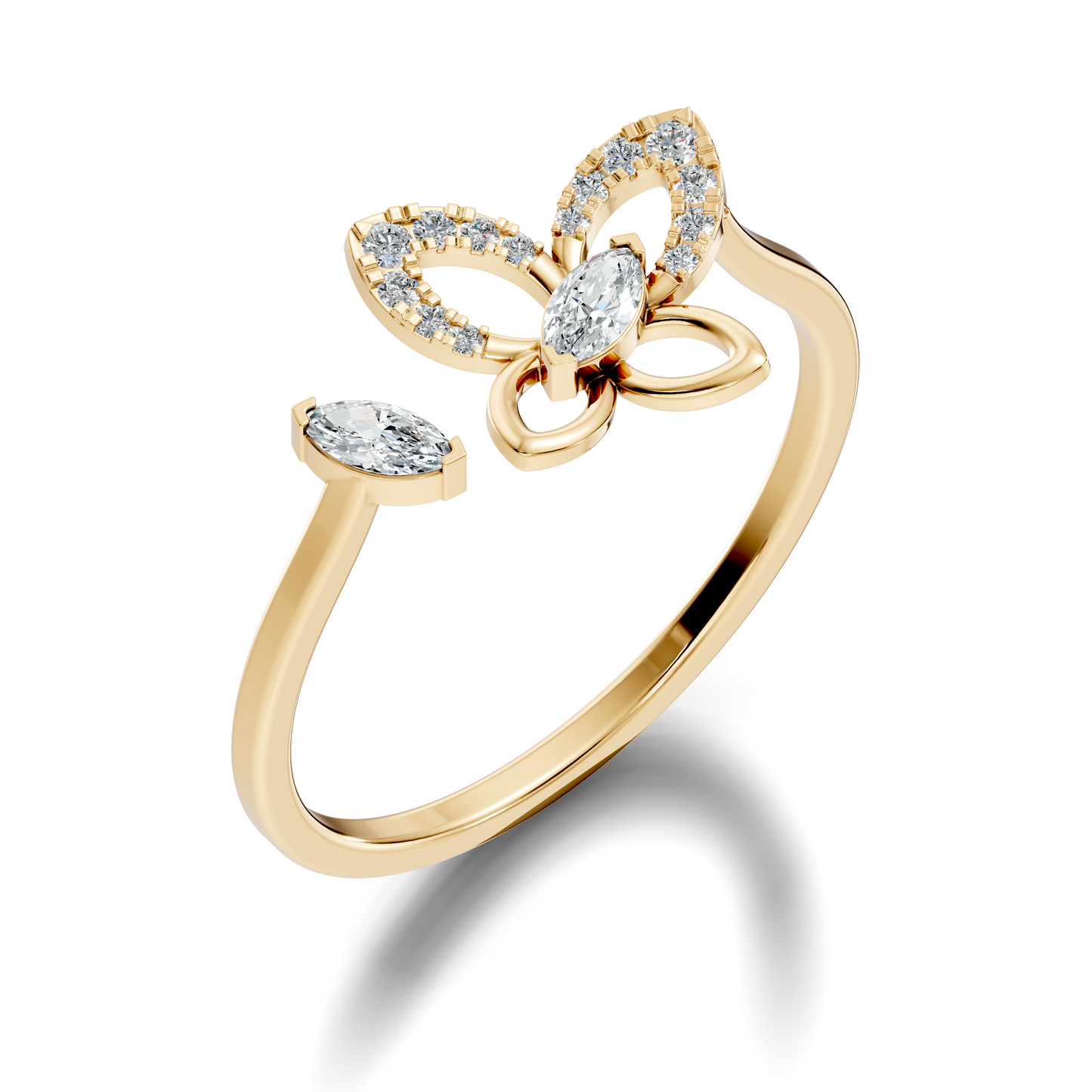 Marquise and Round Cut Diamond Butterfly Shape Unique Cluster Open Daily Wear Ring For Women's - HIGHCARAT DIAMONDS