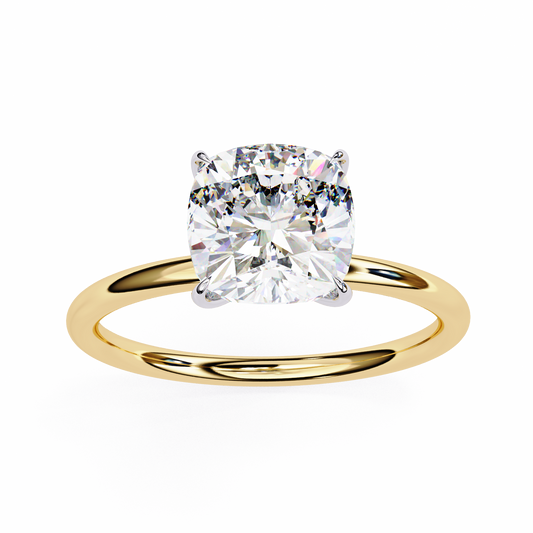 Lab Grown Cushion Cut Diamond Prong Set Solitaire Ring with polished band design