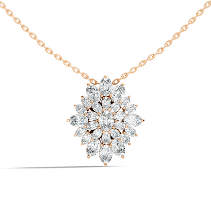 Lab Grown Diamond Sunburst Cluster Pendant 14K Rose Gold Timeless Floral Design Jewelry