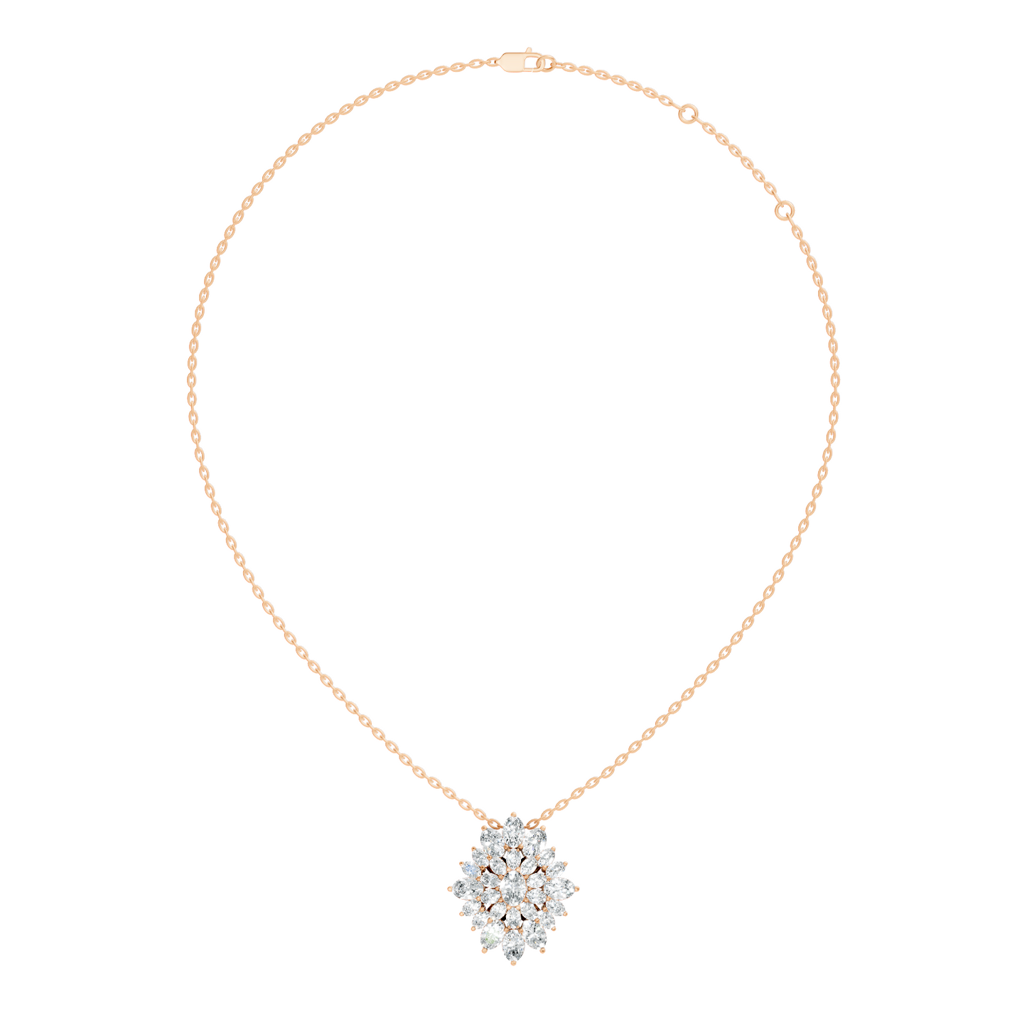 Lab Grown Diamond Sunburst Cluster Pendant 14K Rose Gold Timeless Floral Design Jewelry