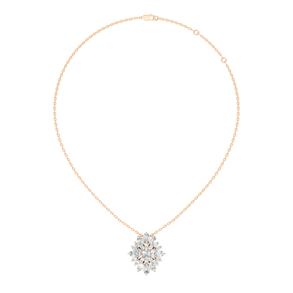 Lab Grown Diamond Sunburst Cluster Pendant 14K Rose Gold Timeless Floral Design Jewelry
