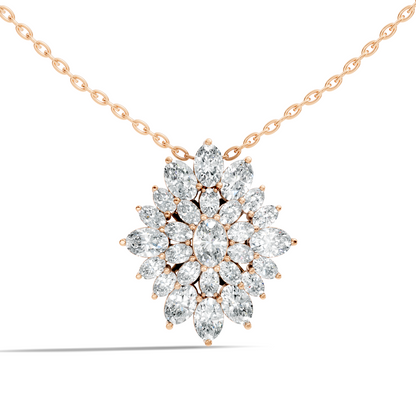 Lab Grown Diamond Sunburst Cluster Pendant 14K Rose Gold Timeless Floral Design Jewelry