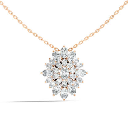 Lab Grown Diamond Sunburst Cluster Pendant 14K Rose Gold Timeless Floral Design Jewelry
