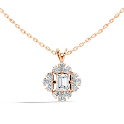 Vintage Labgrown Diamond Pendant with Emerald Cut Center & Pear Side Diamonds Gift For Her - HIGHCARAT DIAMONDS
