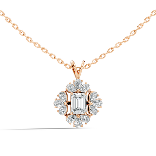 Vintage Labgrown Diamond Pendant with Emerald Cut Center & Pear Side Diamonds Gift For Her - HIGHCARAT DIAMONDS