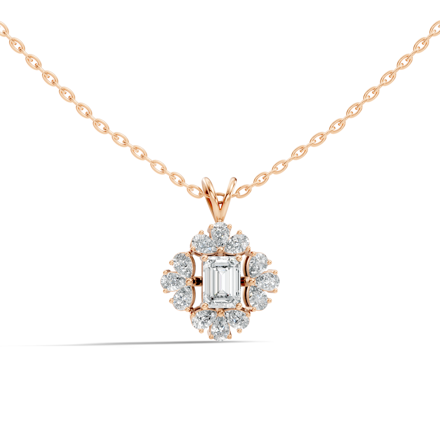 Vintage Labgrown Diamond Pendant with Emerald Cut Center & Pear Side Diamonds Gift For Her - HIGHCARAT DIAMONDS