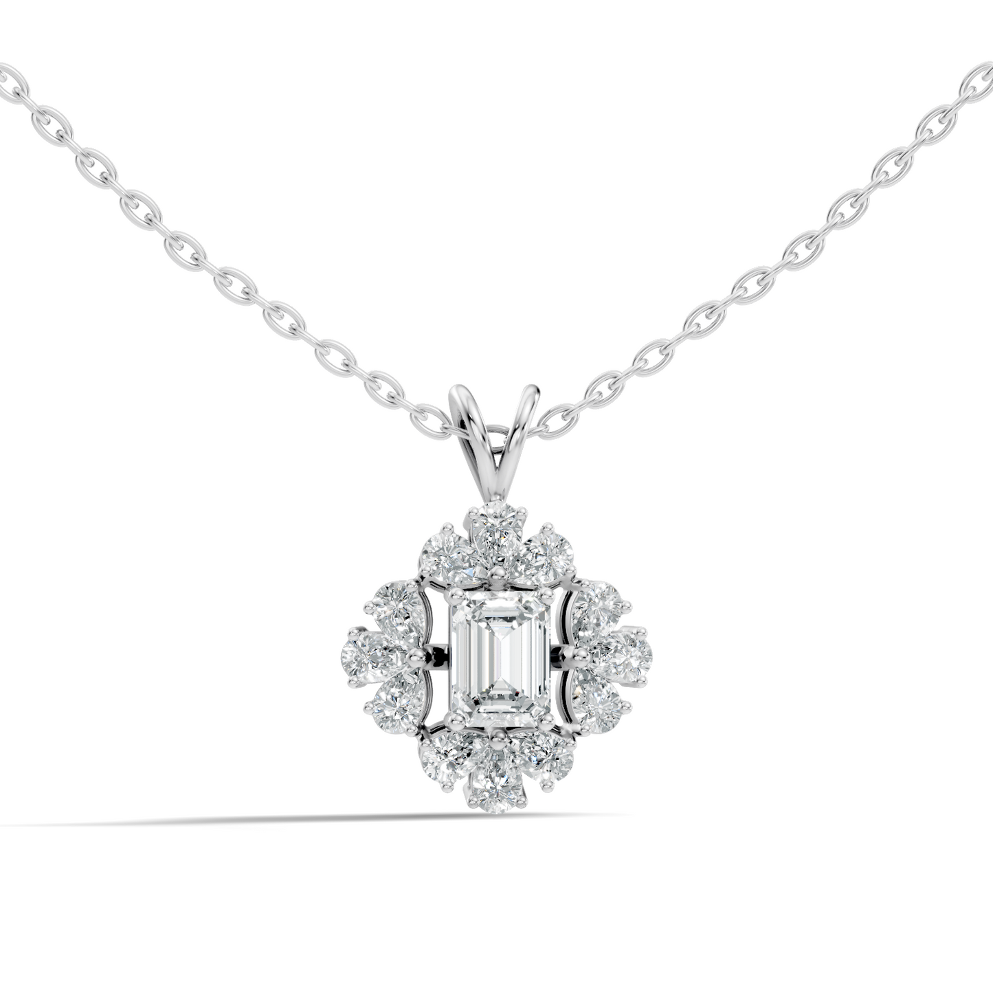 Vintage Labgrown Diamond Pendant with Emerald Cut Center & Pear Side Diamonds Gift For Her - HIGHCARAT DIAMONDS