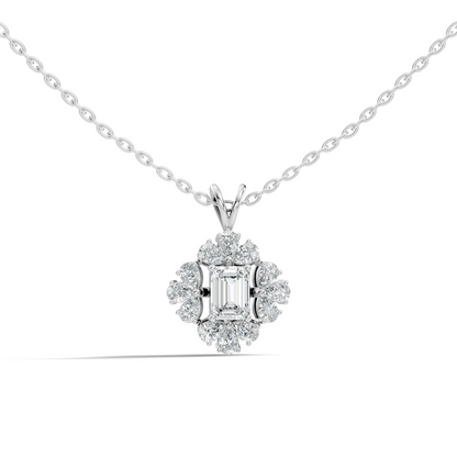 Vintage Labgrown Diamond Pendant with Emerald Cut Center & Pear Side Diamonds Gift For Her - HIGHCARAT DIAMONDS