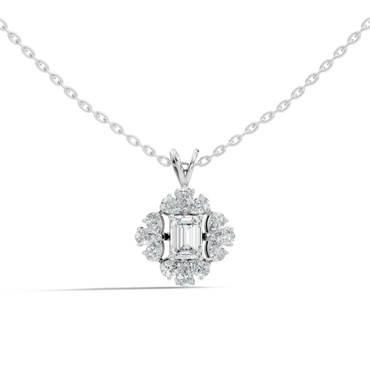Vintage Labgrown Diamond Pendant with Emerald Cut Center & Pear Side Diamonds Gift For Her - HIGHCARAT DIAMONDS