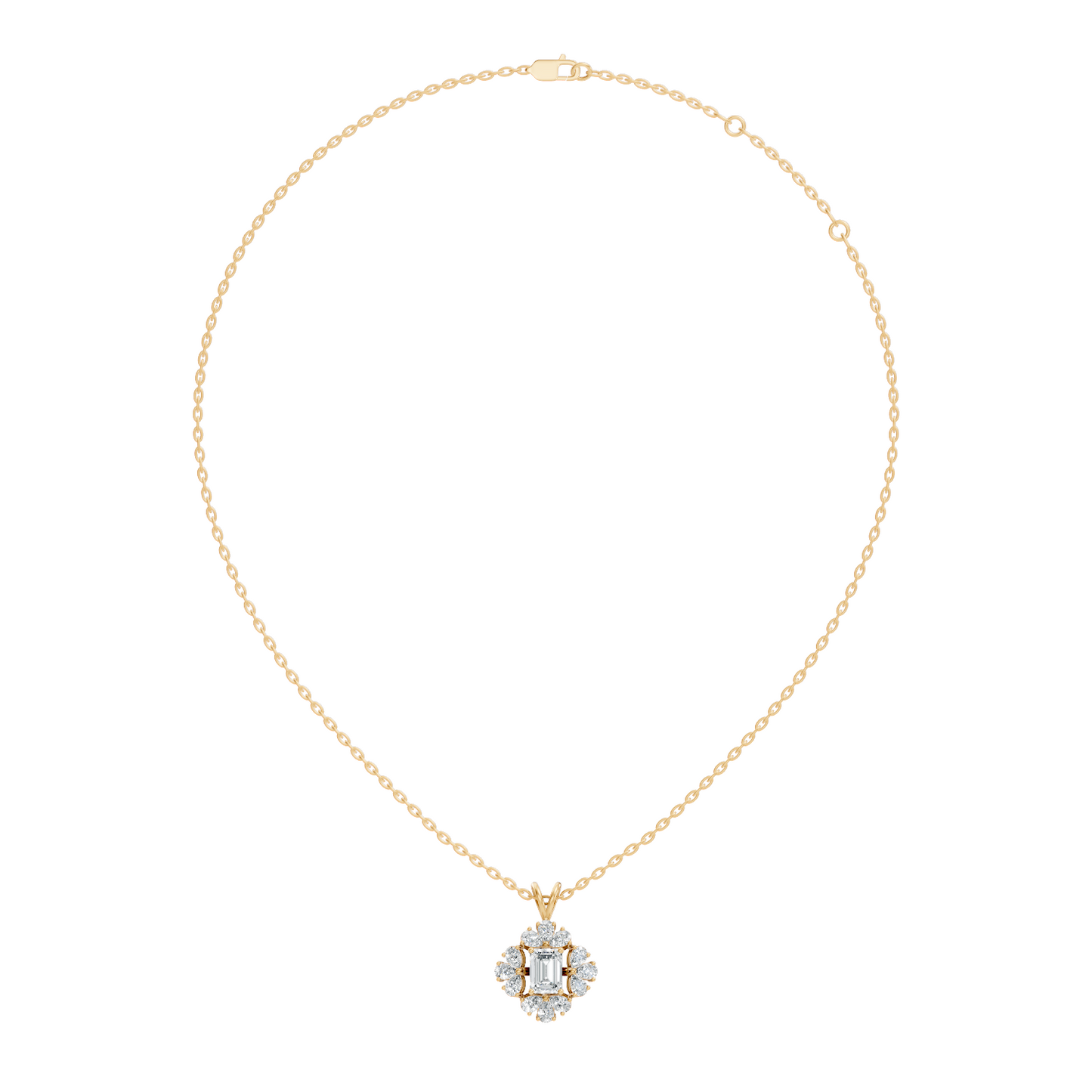 Vintage Labgrown Diamond Pendant with Emerald Cut Center & Pear Side Diamonds Gift For Her - HIGHCARAT DIAMONDS