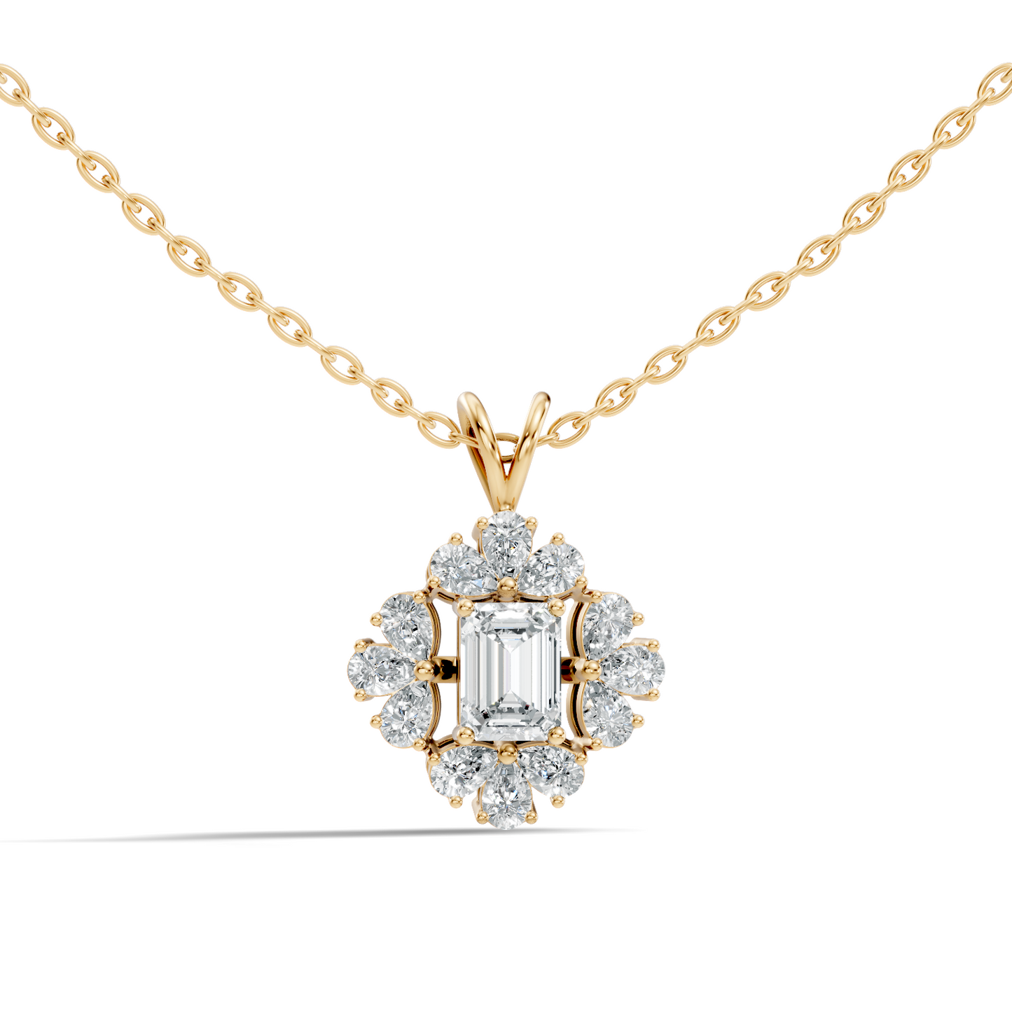 Vintage Labgrown Diamond Pendant with Emerald Cut Center & Pear Side Diamonds Gift For Her - HIGHCARAT DIAMONDS