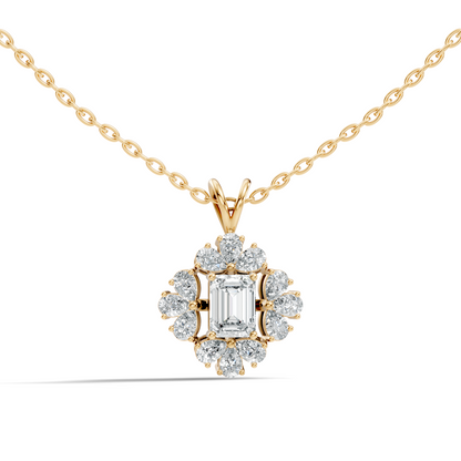 Vintage Labgrown Diamond Pendant with Emerald Cut Center & Pear Side Diamonds Gift For Her - HIGHCARAT DIAMONDS