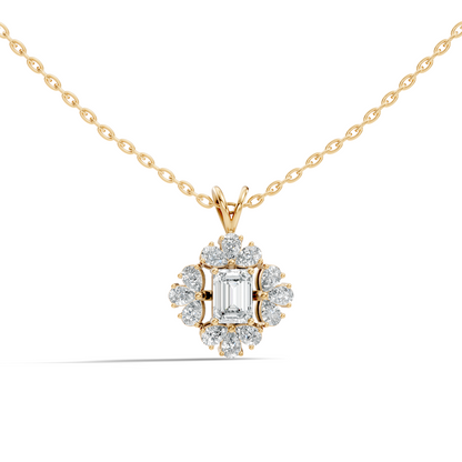 Vintage Labgrown Diamond Pendant with Emerald Cut Center & Pear Side Diamonds Gift For Her - HIGHCARAT DIAMONDS