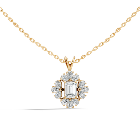Vintage Labgrown Diamond Pendant with Emerald Cut Center & Pear Side Diamonds Gift For Her - HIGHCARAT DIAMONDS