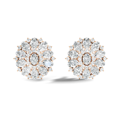 Round & Oval Cut Sparkling Diamond Cluster Earrings For Women In 14K Solid White Gold Earring - HIGHCARAT DIAMONDS