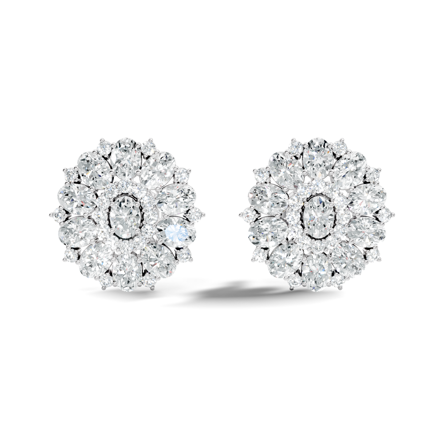 Round & Oval Cut Sparkling Diamond Cluster Earrings For Women In 14K Solid White Gold Earring - HIGHCARAT DIAMONDS