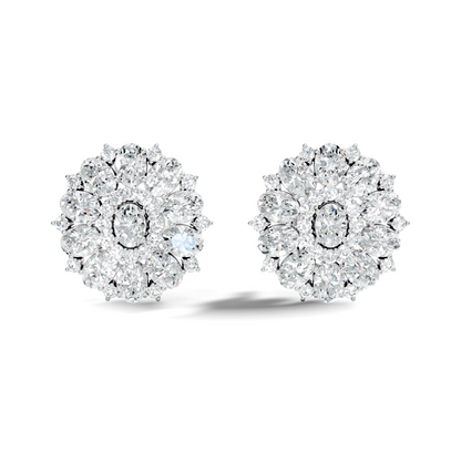 Round & Oval Cut Sparkling Diamond Cluster Earrings For Women In 14K Solid White Gold Earring - HIGHCARAT DIAMONDS