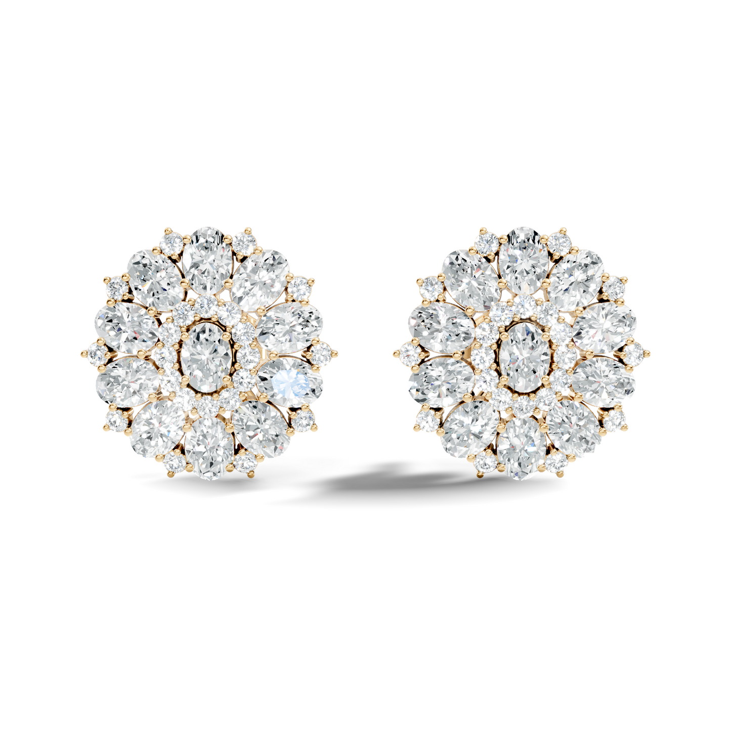 Round & Oval Cut Sparkling Diamond Cluster Earrings For Women In 14K Solid White Gold Earring - HIGHCARAT DIAMONDS
