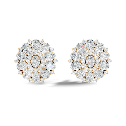 Round & Oval Cut Sparkling Diamond Cluster Earrings For Women In 14K Solid White Gold Earring - HIGHCARAT DIAMONDS