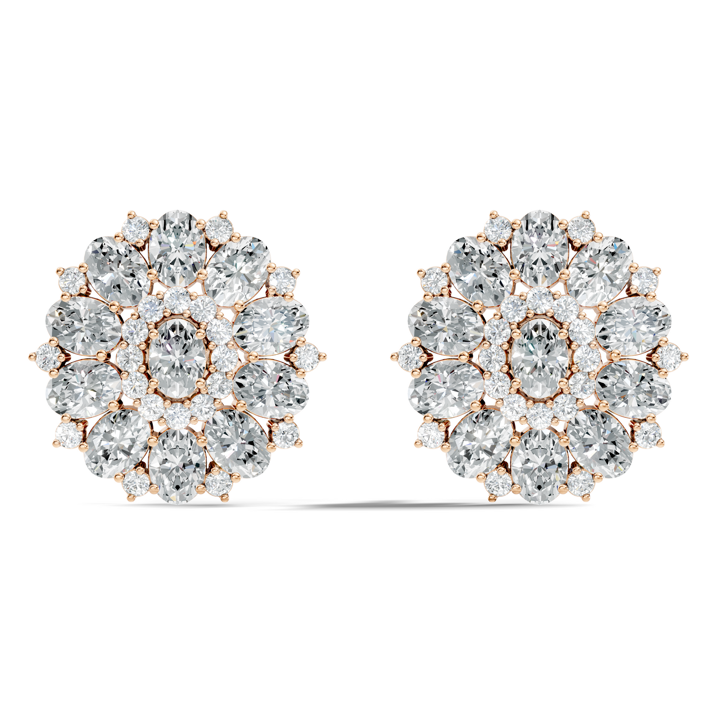 Round & Oval Cut Sparkling Diamond Cluster Earrings For Women In 14K Solid White Gold Earring - HIGHCARAT DIAMONDS