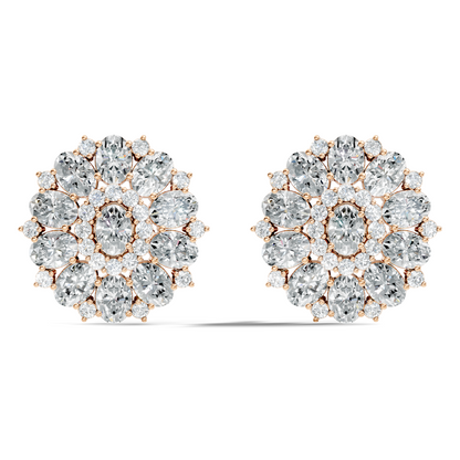 Round & Oval Cut Sparkling Diamond Cluster Earrings For Women In 14K Solid White Gold Earring - HIGHCARAT DIAMONDS