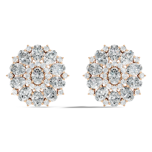 Round & Oval Cut Sparkling Diamond Cluster Earrings For Women In 14K Solid White Gold Earring - HIGHCARAT DIAMONDS