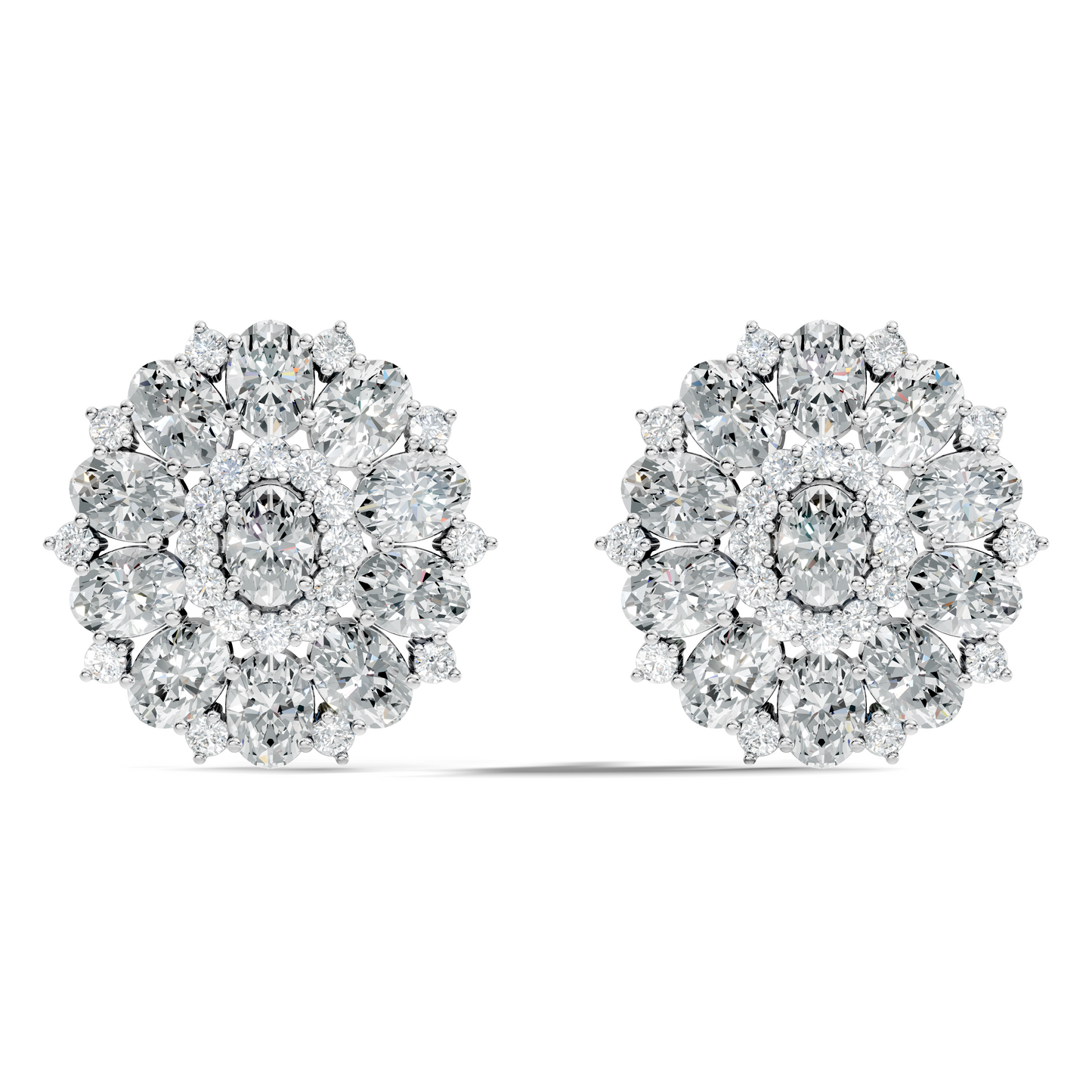 Round & Oval Cut Sparkling Diamond Cluster Earrings For Women In 14K Solid White Gold Earring - HIGHCARAT DIAMONDS