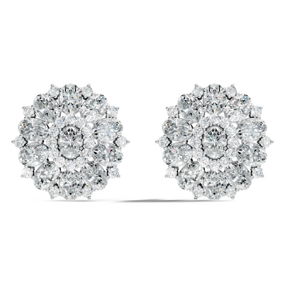 Round & Oval Cut Sparkling Diamond Cluster Earrings For Women In 14K Solid White Gold Earring - HIGHCARAT DIAMONDS
