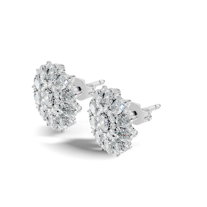 Round & Oval Cut Sparkling Diamond Cluster Earrings For Women In 14K Solid White Gold Earring - HIGHCARAT DIAMONDS