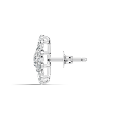 Round & Oval Cut Sparkling Diamond Cluster Earrings For Women In 14K Solid White Gold Earring - HIGHCARAT DIAMONDS