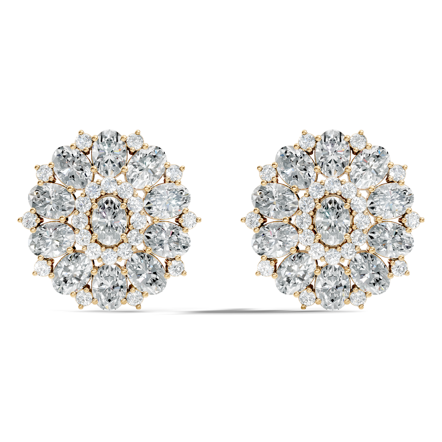 Round & Oval Cut Sparkling Diamond Cluster Earrings For Women In 14K Solid White Gold Earring - HIGHCARAT DIAMONDS