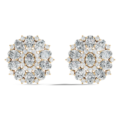 Round & Oval Cut Sparkling Diamond Cluster Earrings For Women In 14K Solid White Gold Earring - HIGHCARAT DIAMONDS