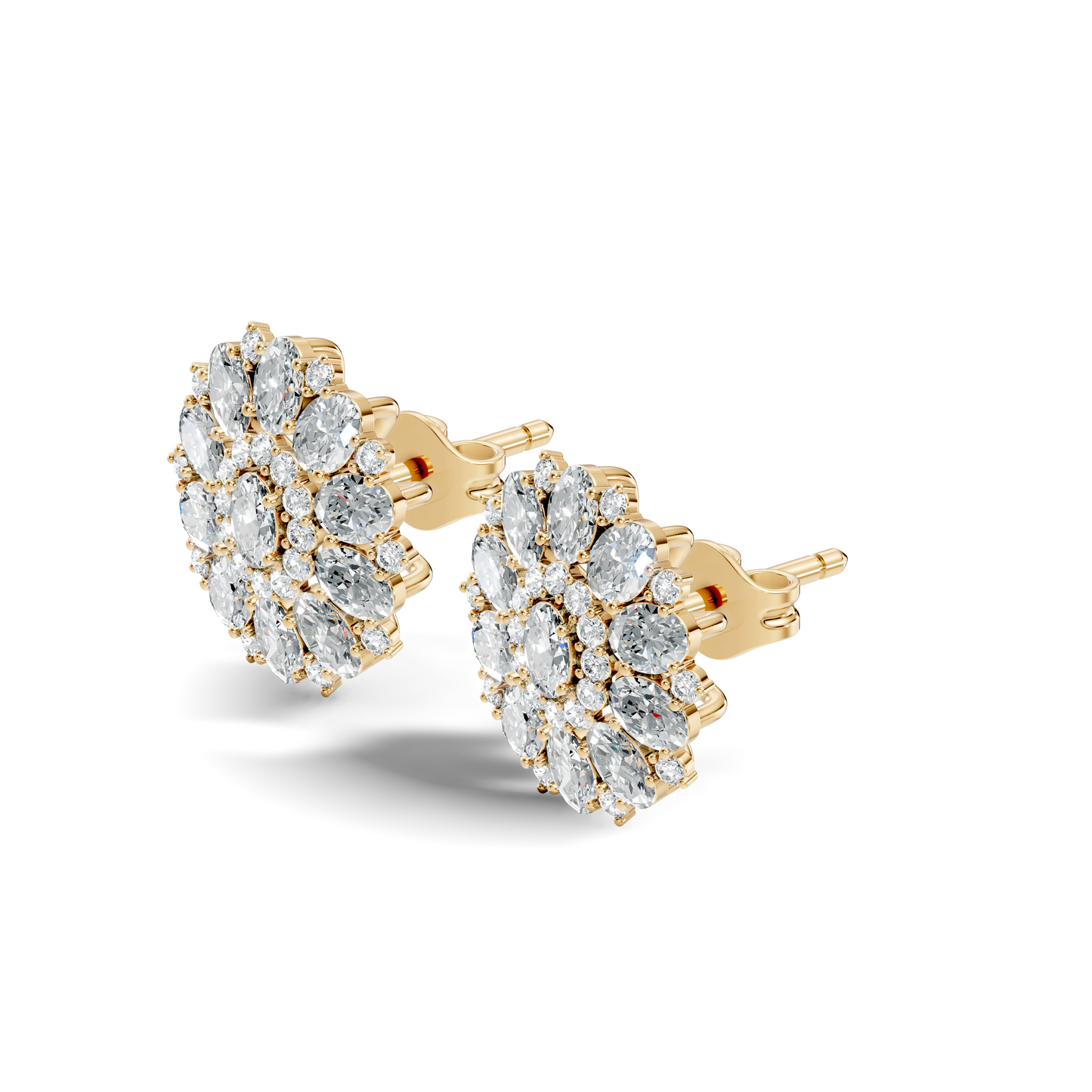 Round & Oval Cut Sparkling Diamond Cluster Earrings For Women In 14K Solid White Gold Earring - HIGHCARAT DIAMONDS
