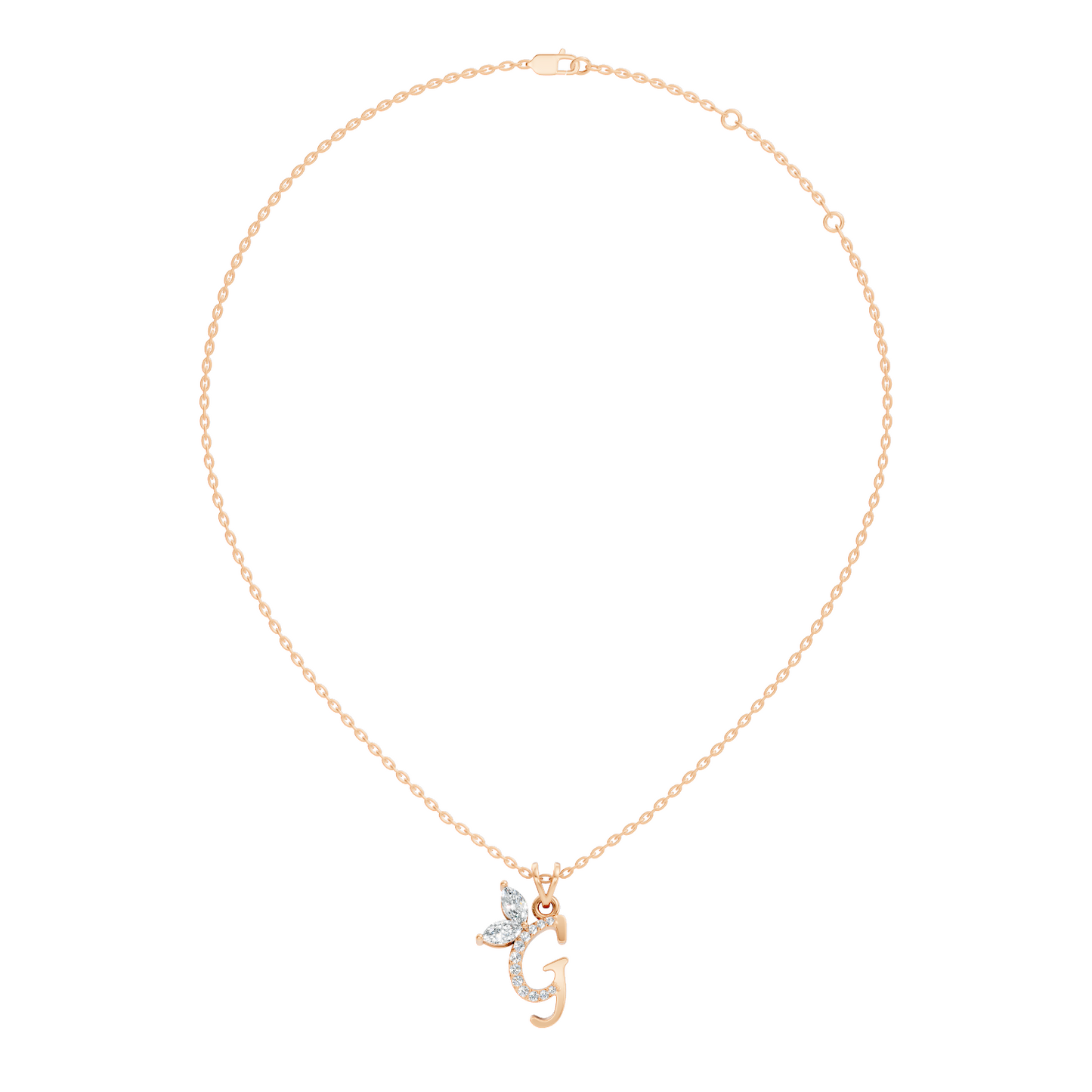 14K Solid Gold Marquise and Round Cut Diamond G Alphabet Pendant For Her - HIGHCARAT DIAMONDS