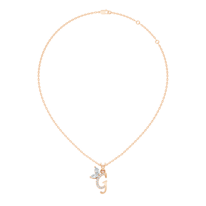 14K Solid Gold Marquise and Round Cut Diamond G Alphabet Pendant For Her - HIGHCARAT DIAMONDS