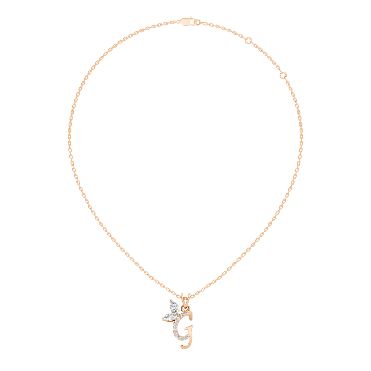14K Solid Gold Marquise and Round Cut Diamond G Alphabet Pendant For Her - HIGHCARAT DIAMONDS