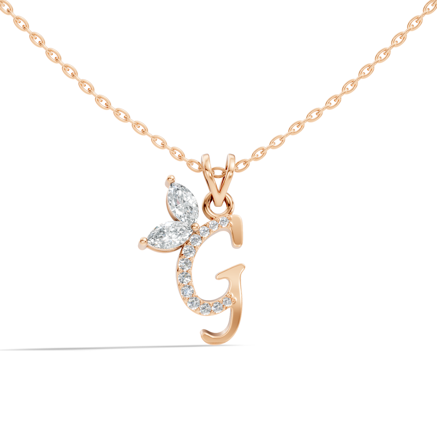 14K Solid Gold Marquise and Round Cut Diamond G Alphabet Pendant For Her - HIGHCARAT DIAMONDS