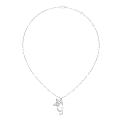 14K Solid Gold Marquise and Round Cut Diamond G Alphabet Pendant For Her - HIGHCARAT DIAMONDS