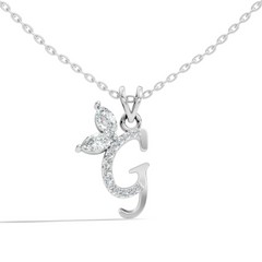 14K Solid Gold Marquise and Round Cut Diamond G Alphabet Pendant For Her - HIGHCARAT DIAMONDS