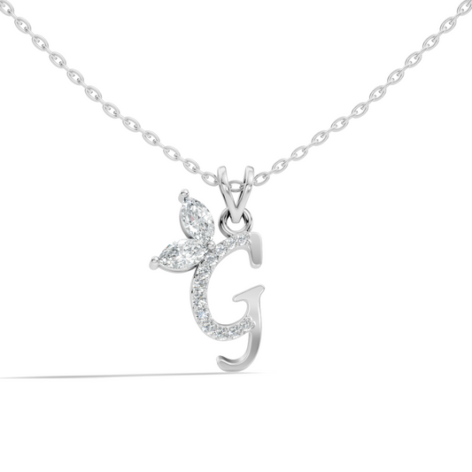 14K Solid Gold Marquise and Round Cut Diamond G Alphabet Pendant For Her - HIGHCARAT DIAMONDS