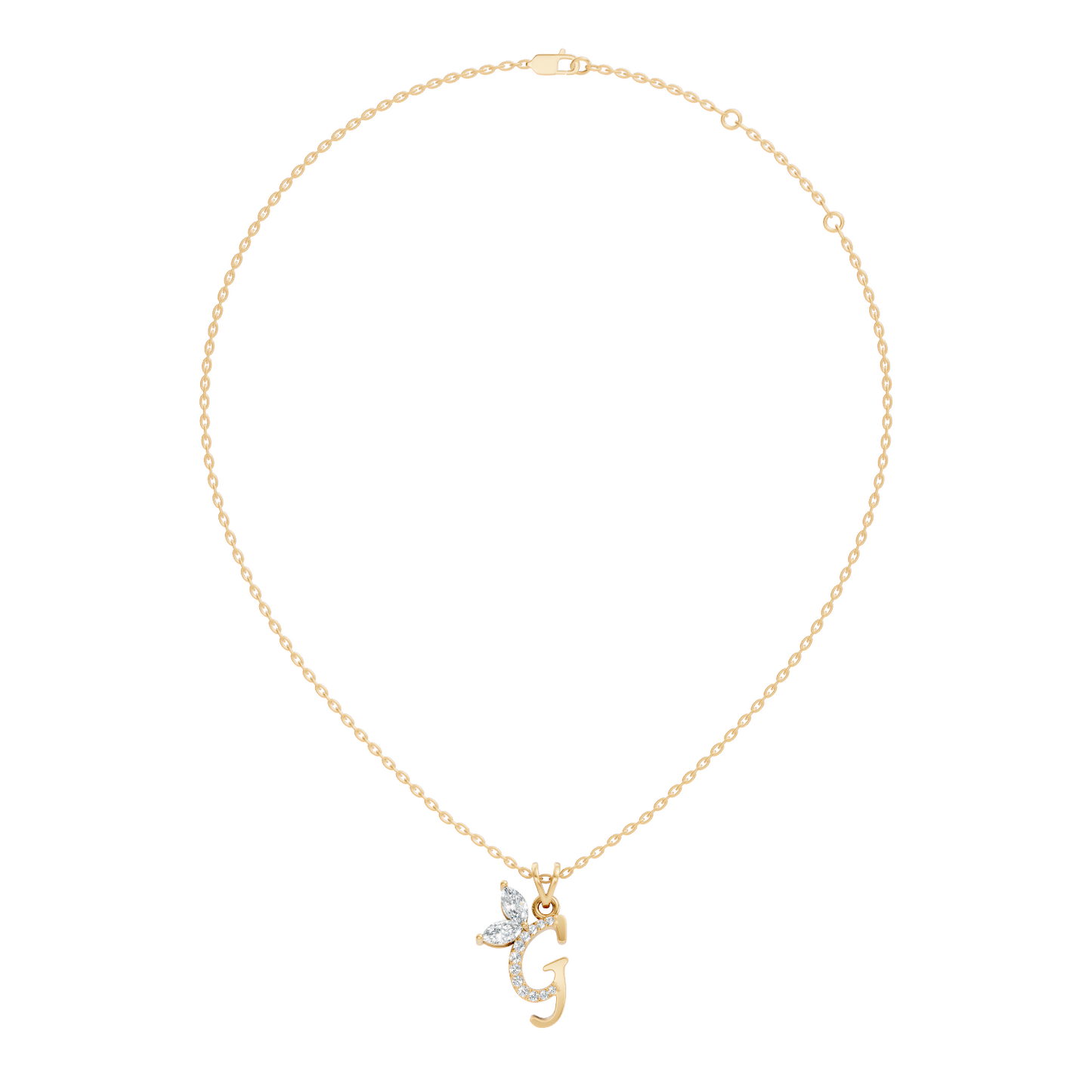 14K Solid Gold Marquise and Round Cut Diamond G Alphabet Pendant For Her - HIGHCARAT DIAMONDS