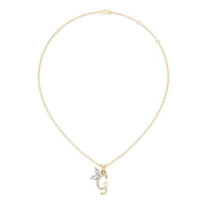 14K Solid Gold Marquise and Round Cut Diamond G Alphabet Pendant For Her - HIGHCARAT DIAMONDS