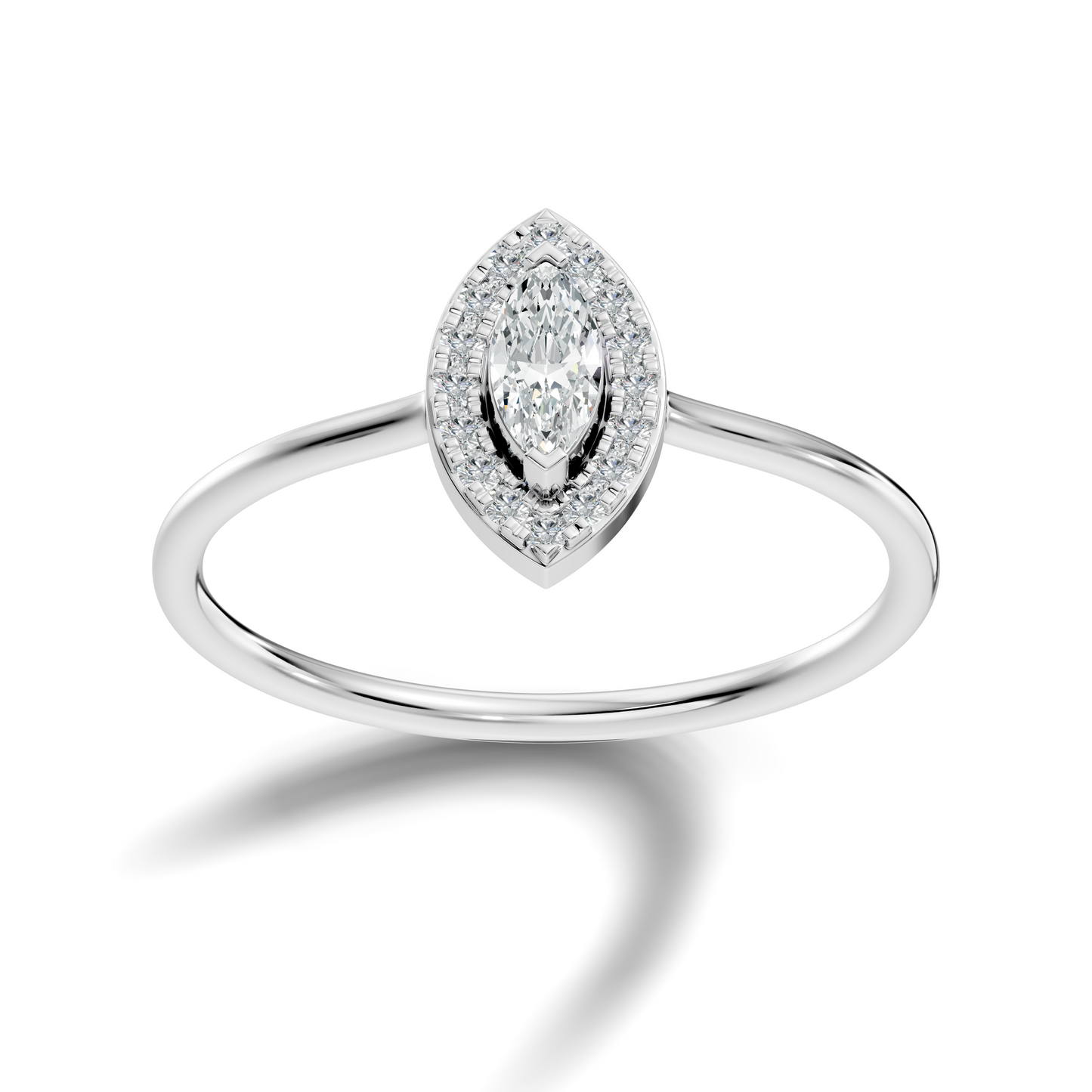 Lab Grown Marquise Diamond Halo Solitaire Ring