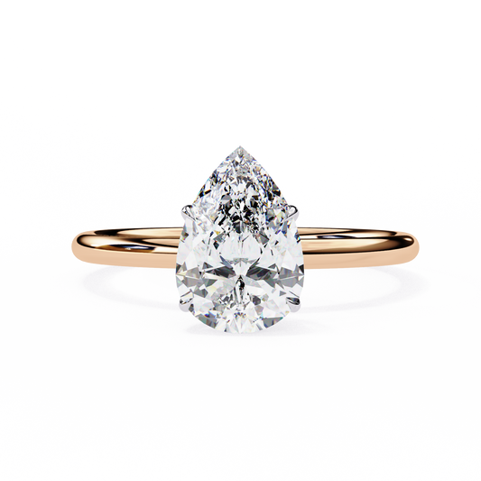 Front view of pear cut lab grown diamond solitaire ring