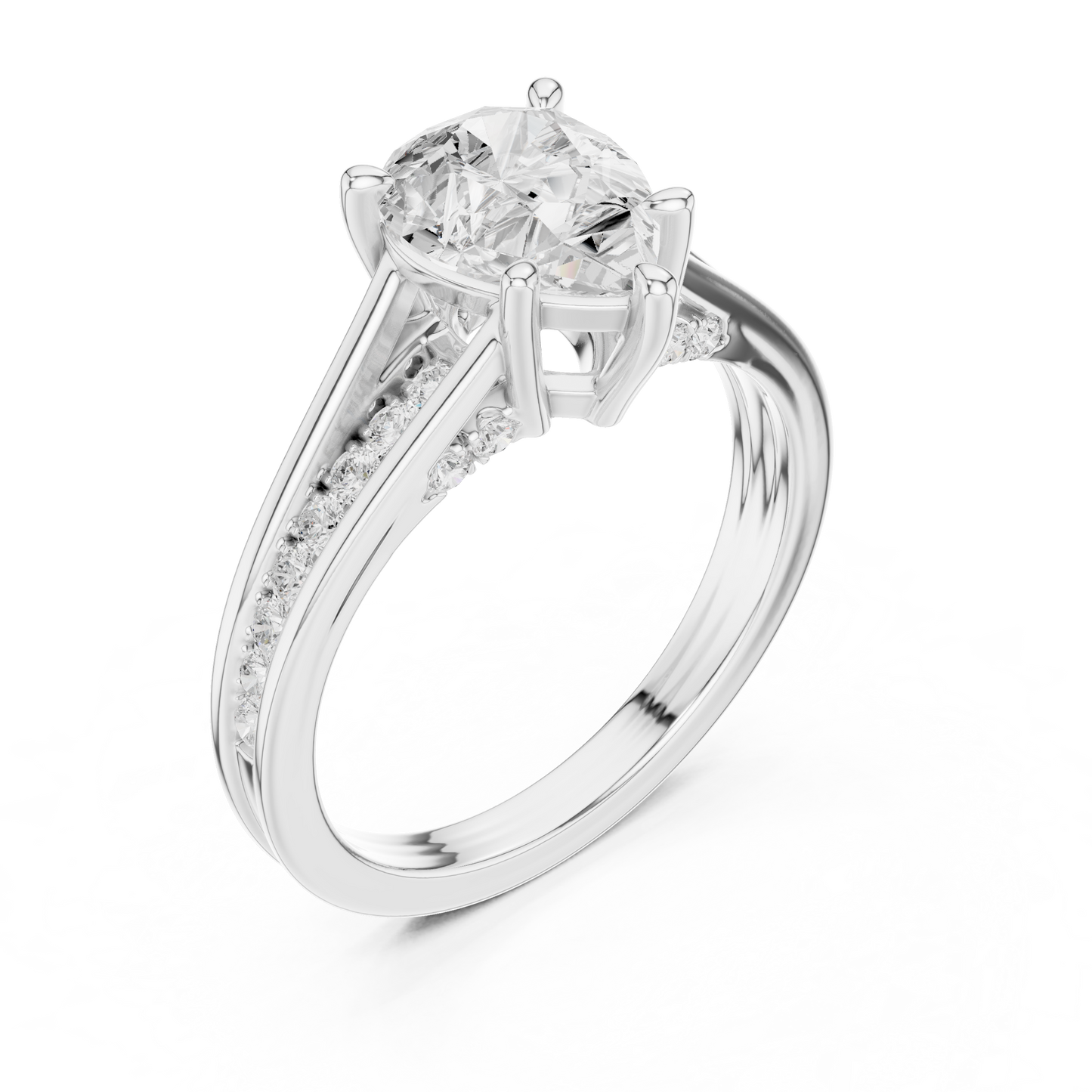 Pear Cut 2.29Ct Colorless Lab Grown Diamond Ring, Round Side Stone Accented Perfect Party Wear Ring Gift For Women's - HIGHCARAT DIAMONDS