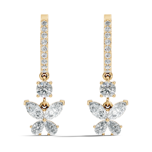 1.85 CT Pear or Marquise Cut Diamond Earring & Butterfly Inspired Dangle Hoop Earrings For Her - HIGHCARAT DIAMONDS