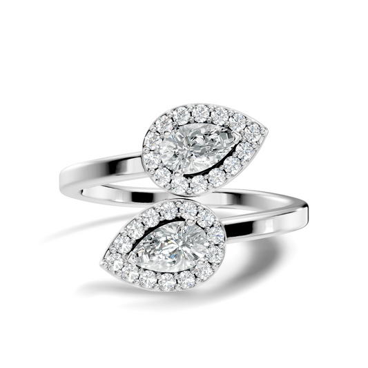 Lab Grown Pear & Round Diamond Halo Open Bypass Ring